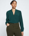 Better-Than-Silk Long Sleeve V-Neck Top - Forest Green Image Thumbnmail #2