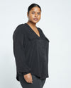 Cooling Stretch Cupro Button-Down Blouse - Black Image Thumbnmail #4