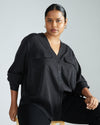 Cooling Stretch Cupro Button-Down Blouse - Black Image Thumbnmail #1