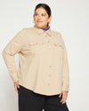 Ava Cotton Jersey Button-Down Shirt - Barley Image Thumbnmail #3