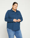 Ava Cotton Jersey Button-Down Shirt - Storm Image Thumbnmail #3