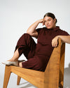 Kate Stretch Cotton Twill Jumpsuit - Black Cherry Image Thumbnmail #1