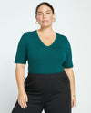 Lily Liquid Jersey V-Neck Stovepipe Tee - Forest Green Image Thumbnmail #2