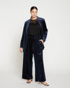 Luxe Belted Velvet Pant - Moonstone Blue Image Thumbnmail #1
