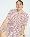 Belle Breton-Stripe Compact Jersey Dress - Ecru/Burgundy Stripe Image Thumbnmail #1
