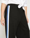 Stephanie Wide Leg Stripe Ponte Pants 27 Inch - Black with Blue/White Stripe Image Thumbnmail #2