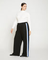 Stephanie Wide Leg Stripe Ponte Pants 33 Inch - Black with Blue/White Stripe Image Thumbnmail #3
