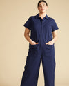 Kate Stretch Cotton Twill Jumpsuit - Navy Image Thumbnmail #1