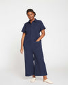 Kate Stretch Cotton Twill Jumpsuit - Navy Image Thumbnmail #1