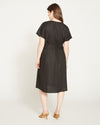 Tulip Hem Linen Wrap Dress - Black Image Thumbnmail #4
