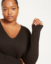 Iconic Long Sleeve V-Neck Geneva Dress - Black Image Thumbnmail #3