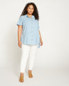 Perfect Chambray Short Sleeve Shirt - Morning Blue Image Thumbnmail #1