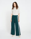 Stephanie Wide Leg Stripe Ponte Pants 30 Inch - Forest Green with Black/White Stripe Image Thumbnmail #1