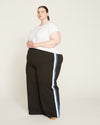Stephanie Wide Leg Stripe Ponte Pants - Black with Blue/White Stripe Image Thumbnmail #1