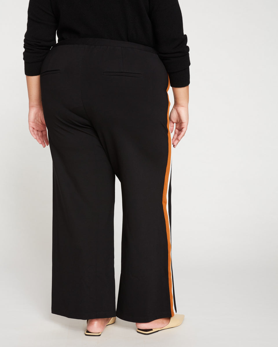 Stephanie Wide Leg Stripe Ponte Pants 30 Inch - Black with Black