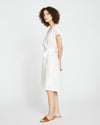 Tulip Hem Linen Wrap Dress - White Image Thumbnmail #3
