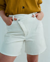 Katie High Rise Crossover Denim Shorts - White Image Thumbnmail #1