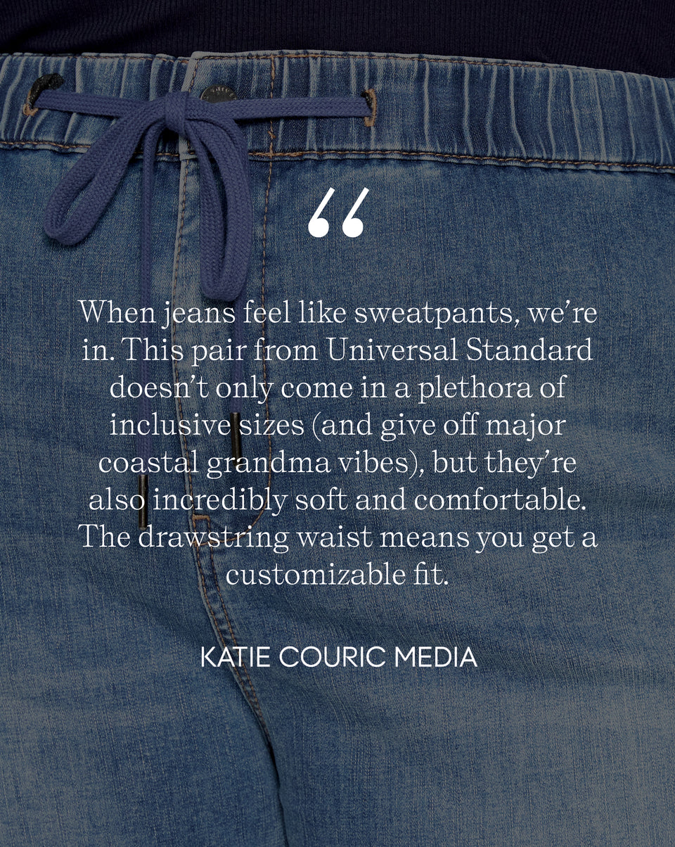 Elastic Waist Weekend Jeans - Distressed Washed Indigo
